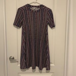 BCBGENERATION XS Multi-Colored Striped Mini Dress Short Sleeve Business Casual